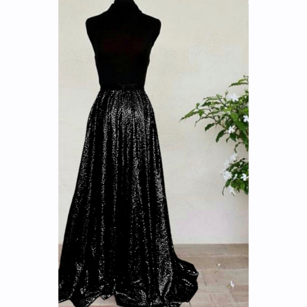 Black Sequin Maxi Skirt